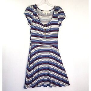 Hiatus Striped Knit Dress Womens M Casual Button Front Short‎ Sleeve Blue Red